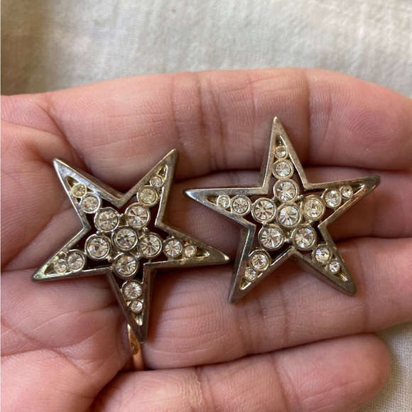 Star Studded Rhinestones Vintage‎ Earrings - Picture 4 of 6
